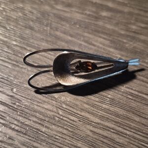 Vintage Sterling Silver Pin. Features A Gemstone, Amber In Color.